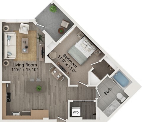 Floor plan for 1 bed, 1 bath, 749 sqft